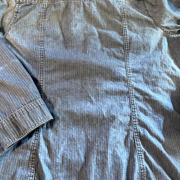 Lane Bryant Womens Chambray Shirt Plus Sz 16 Blue Pearl Snap Roll Tab Sleeve Top - Picture 8 of 8
